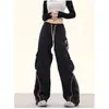 [Exclusivo para el Sudeste Asiático] Pantalones Rectos de Pierna Ancha con Contraste Estilo Americano High Street Pantalones de Baile Callejero Retro Hip-hop para Mujer