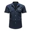 Nueva Camisa de Trabajo de Manga Corta para Hombre de Verano, Casual para Exteriores, Transpirable, Cuello de Solapa, Color Sólido, Corte Delgado, Camisa de Negocios para Hombre