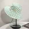 Chapéu de Sol, Chapéu de Sol, Chapéu de Pescador, Xadrez Proteção UV, Chapéu de Sol de Verão Xadrez Verde e Azul Dupla Face com Aba Ajustável
