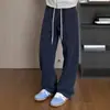 Pantalones de chándal con dobladillo curvo para hombre y mujer, pantalones casuales rectos holgados de alta resistencia para primavera y otoño, pantalones deportivos de pierna ancha de estilo americano a la moda