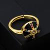 Anillo Abierto Ajustable de Color Explosivo Dorado Cobre Dorado Chapado con Micro Circonita, Tendencia Ins Europea y Americana, Celebridad de Internet, Goteo de Aceite