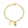 Pulsera Cuadrada de Moda con Letras Inglesas (26), Cadena Sencilla Tipo Clip Estilo Ins, Bola Redonda, Acero de Titanio Chapado en Oro de 18K