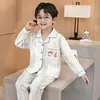 Pijama de seda de hielo para niños, manga larga larga de verano, cárdigan de solapa de dibujos animados, delgado, lindo, holgado, ropa de casa, se puede usar fuera