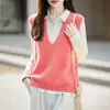 Chaleco de Punto Nuevo Otoño/Invierno 2026 Mezcla Seda-Cachemira-Lana Cuello en V para Mujer, Sin Mangas Color Sólido Parte Superior Cepillada