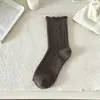 Calcetines retro estilo japonés para mujer, nueva colección de otoño, calcetines de punto trenzado de doble aguja hasta la pantorrilla, calcetines de encaje apilados simples y versátiles estilo coreano