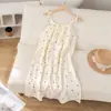 Pijama de Cuadros Dulces para Mujer, Gasa de Algodón Puro 2026 Nuevo Vestido de Noche con Tirantes de Verano, Vestido de Casa para Maternidad