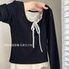 Vestido de Otoño Falso Dos Piezas Camisa Base Interior para Mujer 2024 Principios de Primavera Estilo Ballet Puro Manga Larga Ajustado Chic Camiseta