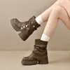 Botas de Tacón Grueso Apiladas Versátiles Tacón Grueso Botas tipo Martin Botines Vaqueros para Mujer Otoño 2026 Nuevas Botas Retro Mezcladas