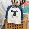 Camiseta básica para niños con estampado de dibujos animados, cuello redondo, estilo occidental, manga larga, estilo coreano, ropa de otoño para niños