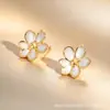 Pendientes de Acero Inoxidable con Temperamento de Nicho Transfronterizos, Flor de Cinco Pétalos con Goteo de Aceite, Pendientes Pequeños Frescos y Coloridos