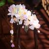 Adorno de cabeça estilo antigo Acessórios de cabelo Hanfu Presilha de cabelo de fada Flor de Juanhua de vidro Franja de orquídea Presilha lateral Acessórios para traje antigo infantil