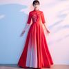 Vestido de Performance para Coro Feminino, Saia Longa, Novo Estilo 2026, Elegante Vestido de Apresentadora, Vestido Vermelho Emagrecedor para Competição de Recitação de Poemas