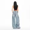 Diseño Relajado y Casual, Pantalones Anchos Desgastados, Pantalones de Mezclilla de Marca de Moda de Corte Holgado con Caída, Pantalones Largos para Mujer Color Azul Claro
