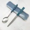 Set de Cubiertos Portátil Acero Inoxidable Cuchara Palillos Tenedor Hogar Estudiante Niños Vajilla Simple Set de Tres Piezas Transfronterizo