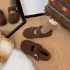 Birkenstocks de Lã de Cordeiro Feminino Outono/Inverno Novos Mocassins Preguiçosos de Calçar Rápido Mocassins Espessados com Veludo Tendência
