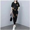 Talla grande Verano Nuevo Estilo Traje de Moda Manga Corta Femenino Hermana Gordita Holgado Adelgazante Casual Deportivo Dos Piezas para Comercio Exterior