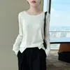 Suéter de Punto Fino de Lana Nuevo Otoño/Invierno 2026 para Mujer, Cuello Redondo, Manga Larga, Botones Laterales, Color Sólido, Corte Holgado, Camiseta Base