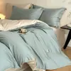 Luxo Leve Simples Estilo Nórdico Conjunto Completo de Roupa de Cama de Algodão Jogo de Quatro Peças Cor Sólida Toque de Luxo Lençol de Algodão Capa de Edredom Roupa de Cama para Quatro Estações