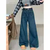 Calça Jeans Reta Personalizada Nova Outono e Inverno Feminina Cintura Alta Design Moderno Calça Grande Calça Wide Leg