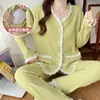 Colección nueva 2027: Pijama lindo y dulce para primavera y otoño, con sujetador incorporado, mangas largas y un estilo de cárdigan holgado y casual