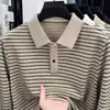 Nova Camisa Polo Masculina de Manga Longa Listrada Primavera e Outono, Camiseta Versátil Fashion para Negócios Casuais