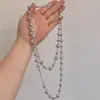 Colar de Pérolas Cinzas com Estrela de Cinco Pontas Dupla Camada Tendência para Mulheres, Design Longo com Franja, Corrente de Suéter Fashion para Clavícula
