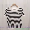 Camiseta de Punto de Manga Corta con Cuello Redondo y Rayas de Verano, Moderna, Casual, Versátil, Ligera, Estilo Nuevo, Transpirable y Cómoda para Mujer