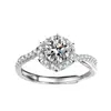 Anillo Cruzado de Plata de Ley 925 con Moissanita de 1 Quilate para Mujer, Anillo de Banda Retorcida de Lujo Ligero con Cuatro Garras, Anillo de Compromiso Copo de Nieve Girasol