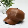 Boina de Cuero Estilo Británico para Mujer Otoño e Invierno Gorro Artista Versátil de Moda Coreana Versión Coreana Boina