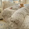 Conjunto de Roupa de Cama Renda Estilo Coreano Classe A com Saia de Cama Franzida, Capa de Edredom Macia Amiga da Pele, Lençol de Cama Anti-Pilling 1