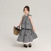 Pudding Haru Ropa Infantil Vestido de Verano Niñas Estilo Occidental Sin Mangas 2025 Verano Nuevo Niños Mori Cuadros Traje de Falda