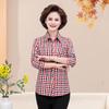Camisa de Cuadros de Algodón Primavera y Otoño Camisa de Algodón de Manga Larga para Mujeres de Mediana Edad Ropa de Madre Top Adelgazante Camisa Base para Mujeres