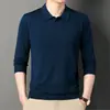 6 Lana Color Puro Cuello Polo Hombres Otoño e Invierno Mediana Edad y Mayores Papá Solapa Camisa Base de Punto Suéter Fino de Lana para Hombres