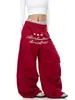 Venta directa del fabricante: Pantalones de chándal plisados curvos con estampado de letras de estrella de diseño retro americano, pantalones holgados de pierna ancha unisex