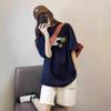 Camiseta de Manga Curta Pesada de Algodão Puro nos Ombros Feminina Verão Estilo Japonês Retrô Solta Preguiçosa Meia-manga de Alta Qualidade Estilo Americano