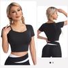 Roupas de Yoga Modernas com Bojo para Mulheres, Tops Fitness de Verão Ajustados com Toque de Pele, Camisetas Esportivas de Secagem Rápida para Corrida que Mostram o Abdômen