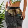 Moda Europea y Americana Exagerada Cadena de Cintura para Danza del Vientre Cadena Corporal Metálica Redonda con Lentejuelas y Borlas Exquisita Joyería para el Cuerpo