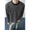 2026 HT26544 Comprimento Estendido Tamanho Grande Gola Redonda Listrada Manga Longa Camiseta M-5X HT26891-Especial P16