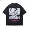 Camiseta de manga corta de calle alta europea y americana, lavado retro, estampado directo, casual holgada, estampado de animación, camiseta básica de 230 g, marea para hombre y mujer