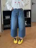 Jeans Retro Azules de Pierna Curva para Mujer Primavera Otoño Nuevo Tallas Grandes Forma de Pera Baja Cubren Caderas Adelgazantes Pantalones de Pierna Ancha