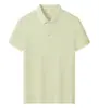 Camisa polo de seda-linho Lyocell de manga curta com design simples e versátil, adequada para uso business casual, com detalhes de workwear estampados e bordados