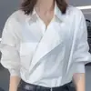 Camisa de moda estilo coreano com gola para mulheres, novo modelo da primavera e outono de 2026, corte irregular solto, emagrecimento, versátil, estiloso e que rejuvenesce
