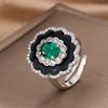 Otoño e Invierno Nuevo Anillo Retro Francés Flor de Sol Color Tesoro Esmalte Rojo Zircón Anillo Abierto Joyería de Moda para Mujer