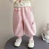 Pantalones de Peluche Laterales de Gato Estilo Coreano para Niñas Otoño/Invierno 2026 Nueva Moda Infantil Pantalones Gruesos Casuales para Niñas Pequeñas