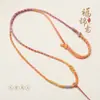 Cordão de Colar com Nó de Transferência Tecido com Fio de Ouro Artesanal Pingente de Jade Fivela de Segurança de Cera de Abelha de Jade Ajustável Flor de Pessegueiro