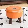 Taburete Pequeño Giratorio de Madera Maciza con Cojín Suave para Niños, Silla de Uso Doméstico con Respaldo, Taburete Bajo Giratorio para Sala de Estar, Taburete para Cambiarse los Zapatos