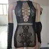 Ntz104 Amazon Comercio Exterior Nuevo Estilo Sin Mangas Pedrería Sexy Body de Una Pieza Malla Ajustado Vestido