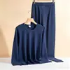Conjunto de ropa interior térmica de algodón para hombre de mediana edad y ancianos, suéter de algodón completo con cuello medio alto, top y pantalón de punto cálido