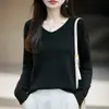 Novedad Otoño/Invierno 2026: Top de Punto con Cuello en V Mezcla de Lana de Yak, Camiseta Base de Color Sólido