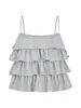Camisola Capas Dulce Estilo Coreano con Ribete de Encaje, Tirantes Finos y Volantes Multicapa, Top Corto para Mujer